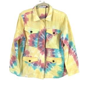 Daydreamer Tie Dye Swirl Jacket Yellow Pink Blue Women's Large 100% Cotton NWT